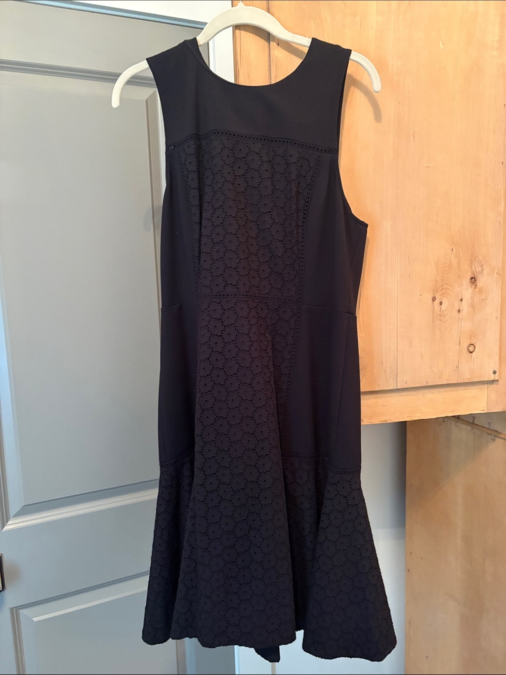 J. Crew  CollectionBlack Sleeveless Eyelet Fit-and-Flare Midi Dress